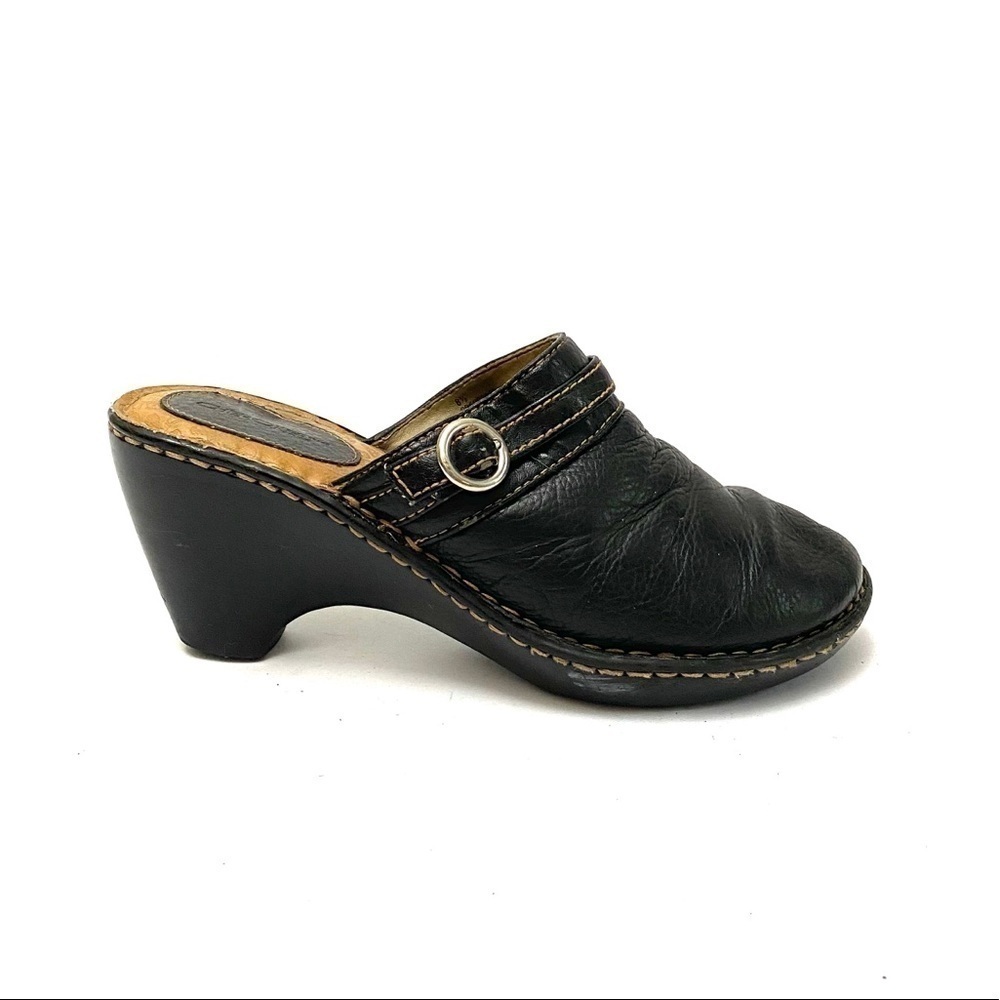 Vintage 1990s chunky black leather wedge clogs